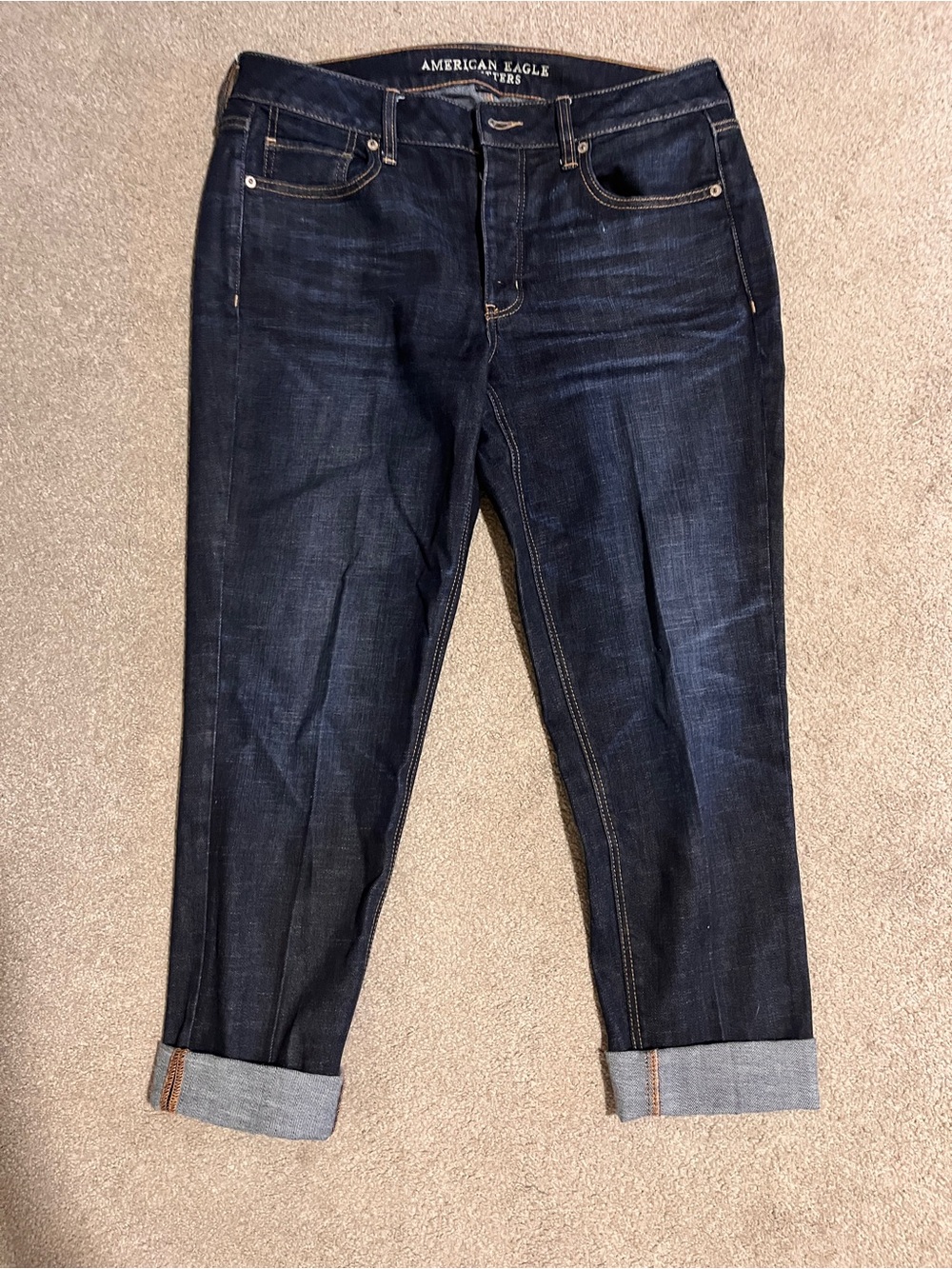 American Eagle Outfitters Dark Indigo Rolled Cuff Boyfriend Tomgirl Jeans
